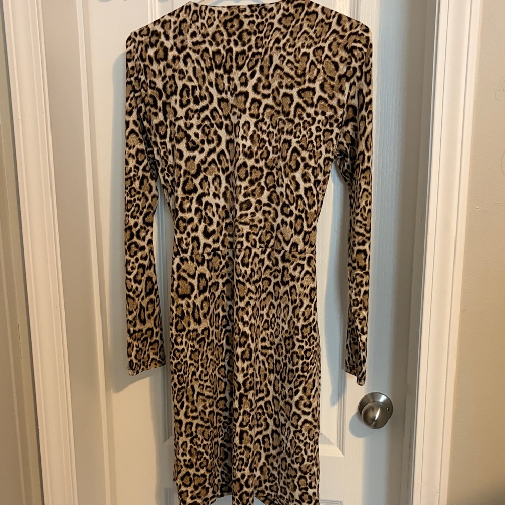 MICHAEL Michael Kors Leopard Print Long Sleeve Wrap Dress - Brown/Tan - Picture 4 of 5